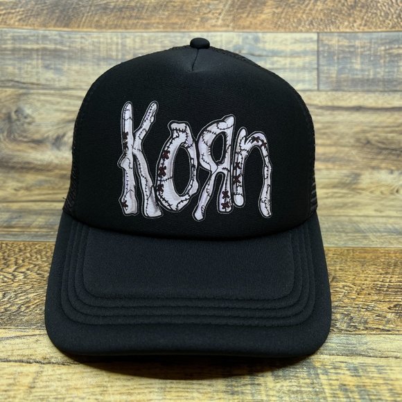 Korn Mens Trucker Hat Black Snapback Nu Metal Alt Hard Rock Baseball Cap - Picture 2 of 7